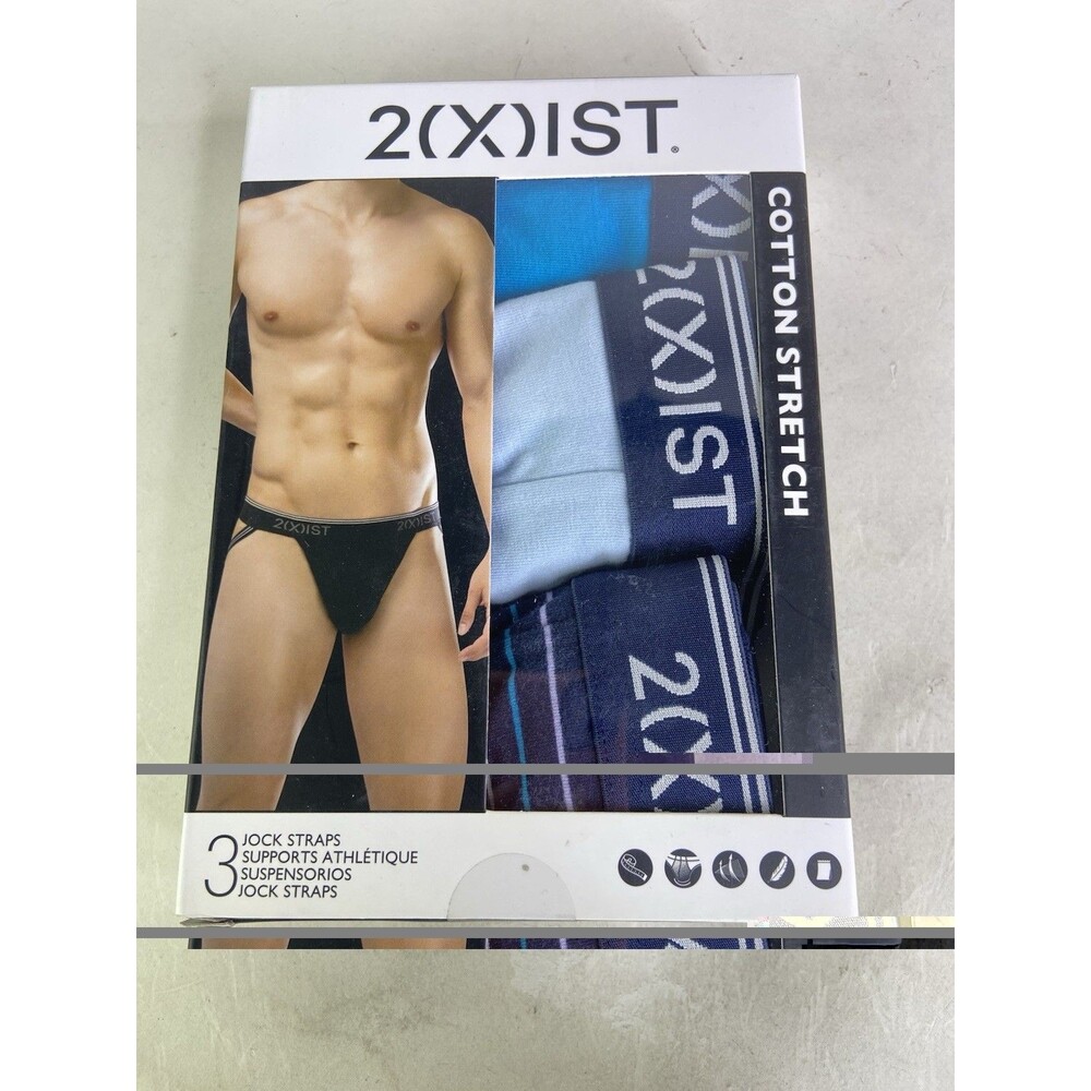 2xist Cotton Stretch 3 Pack Jock Strap Jockstraps Multicolor Blue Mens Size M